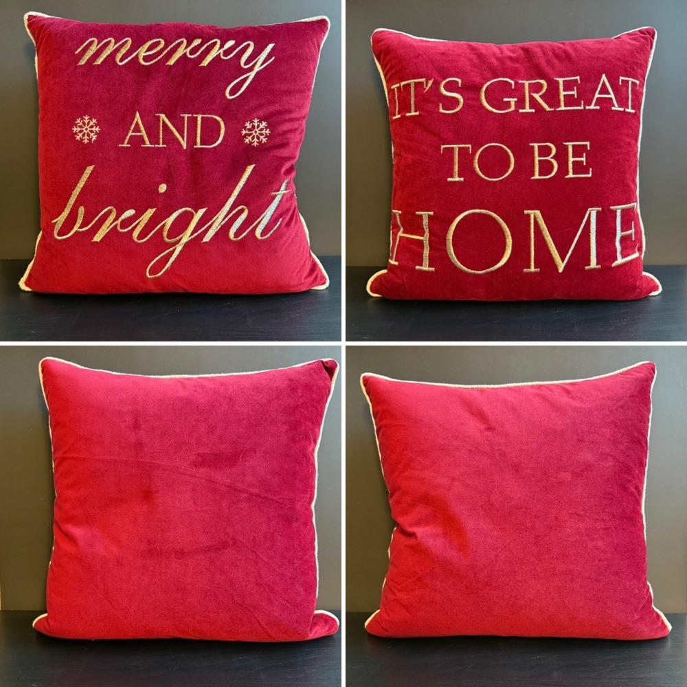 Rodeo Home Velvet Down Pillows 20x20 Set of 2 Red Embroidered Holiday Home